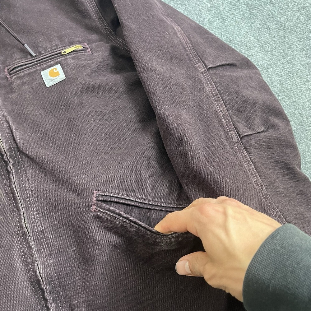 Carhartt WJ141 DWN Deep Wine‎ Duck Canvas Sherpa Hooded Work Jacket Women's M - Picture 9 of 16